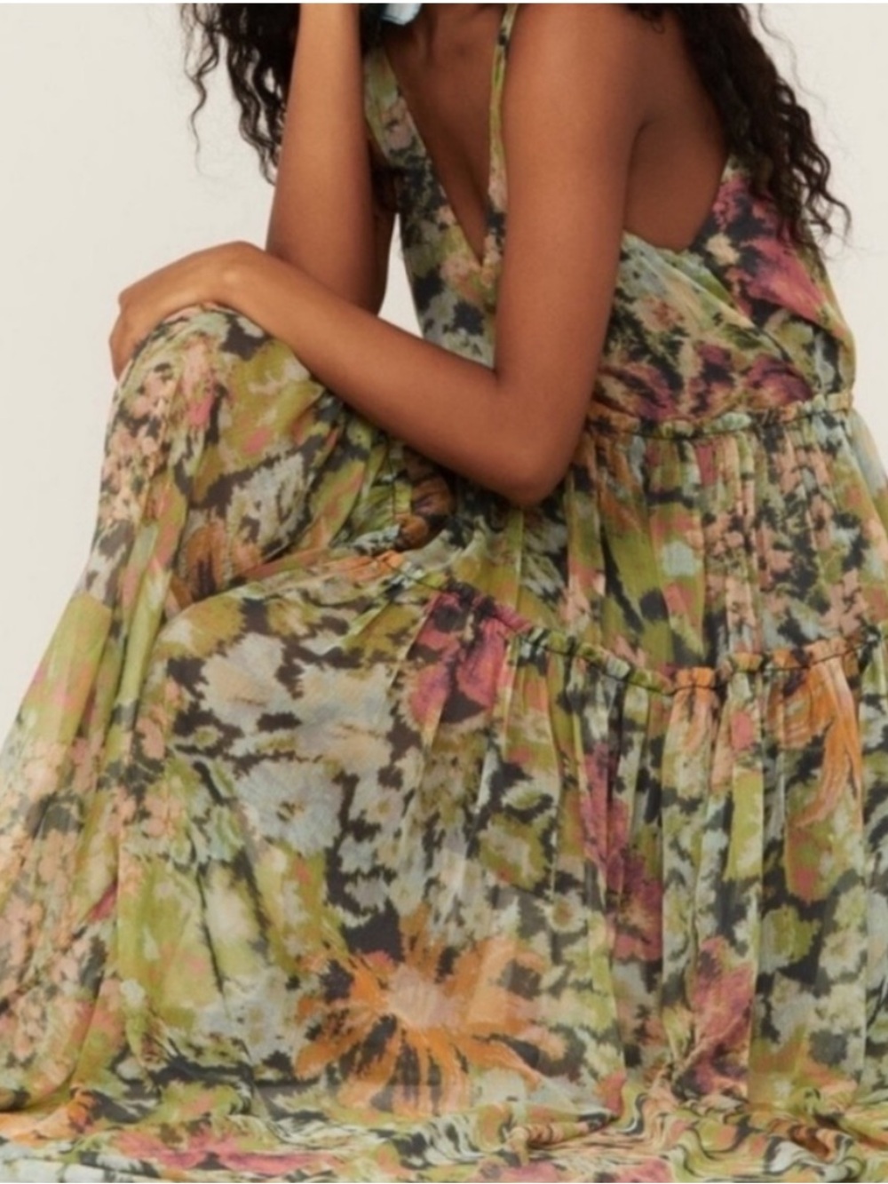 Free People Julianna Maxi Dress Green Sleeveless Tiered Ruffle Size XS